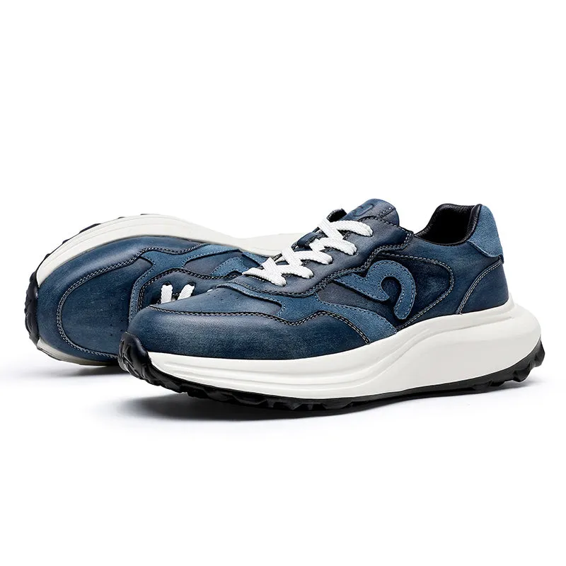 TNV Casual Leather Shoes Genuine Leather Thick Bottom Sneakers Laces Up  Breathable DS3302
