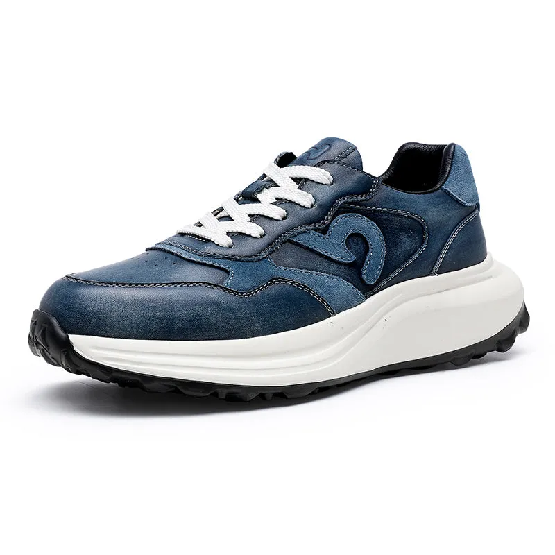 TNV Casual Leather Shoes Genuine Leather Thick Bottom Sneakers Laces Up  Breathable DS3302