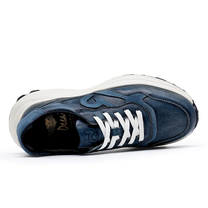 TNV Casual Leather Shoes Genuine Leather Thick Bottom Sneakers Laces Up  Breathable DS3302