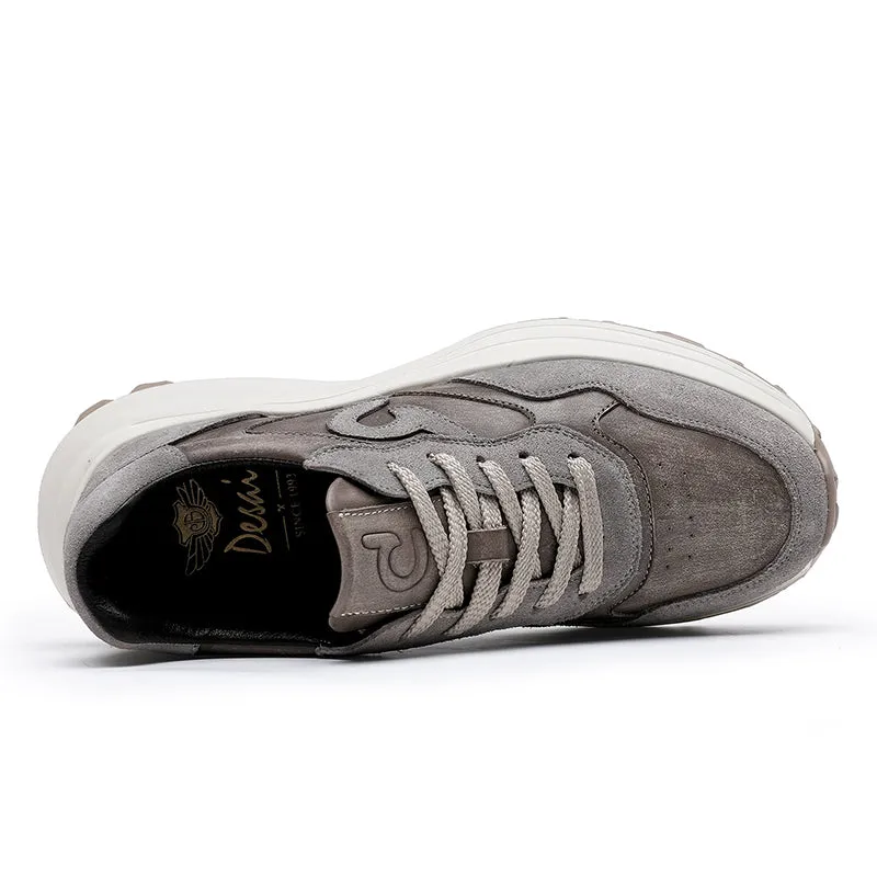 TNV Casual Leather Shoes Genuine Leather Thick Bottom Sneakers Laces Up  Breathable DS3302