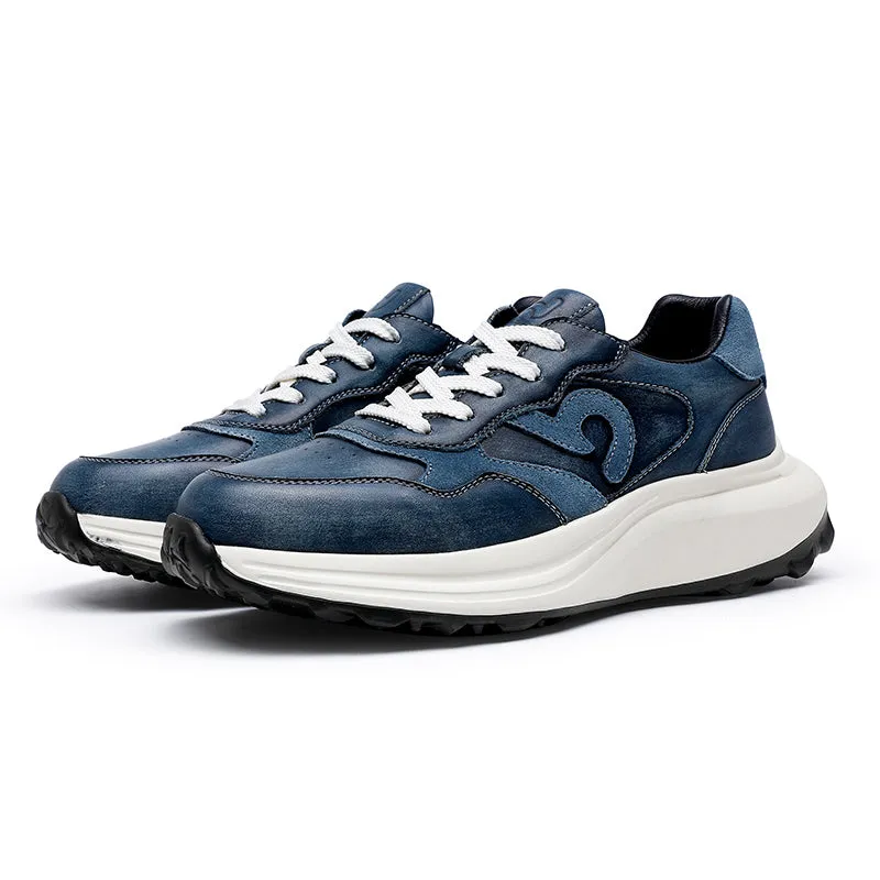 TNV Casual Leather Shoes Genuine Leather Thick Bottom Sneakers Laces Up  Breathable DS3302