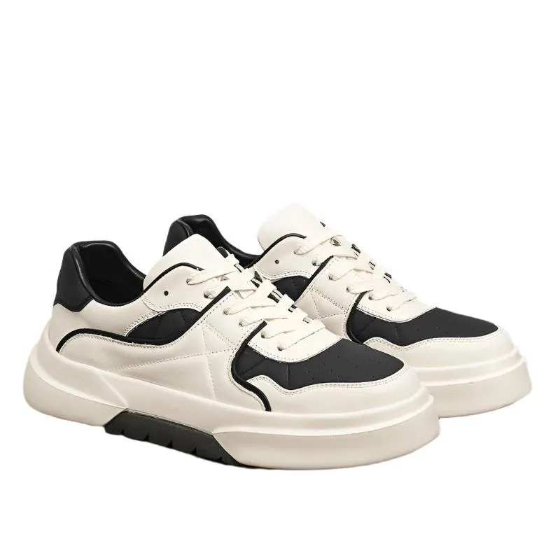 TNV Casual Leather Shoes Genuine Leather Thick Bottom Sneakers Laces Up  Breathable DS33139