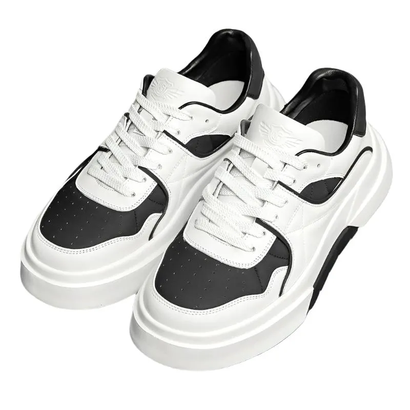 TNV Casual Leather Shoes Genuine Leather Thick Bottom Sneakers Laces Up  Breathable DS33139