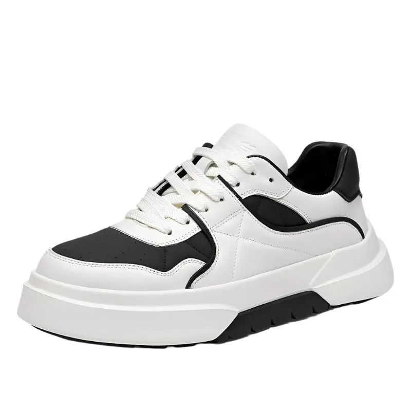 TNV Casual Leather Shoes Genuine Leather Thick Bottom Sneakers Laces Up  Breathable DS33139