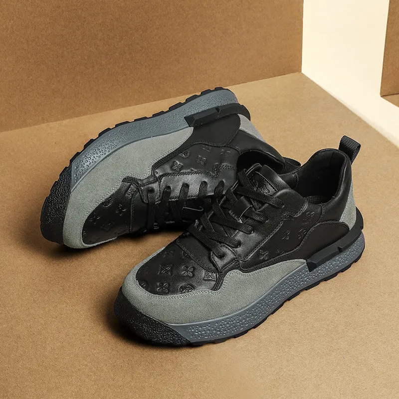 TNV Casual Leather Shoes Genuine Leather Thick Bottom Sneakers Laces Up Breathable DS3319