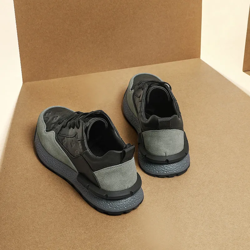 TNV Casual Leather Shoes Genuine Leather Thick Bottom Sneakers Laces Up Breathable DS3319