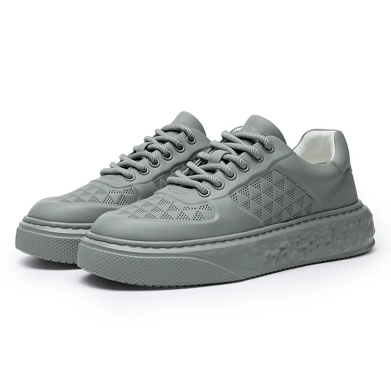 TNV Casual Leather Shoes Genuine Leather Thick Bottom Sneakers Laces Up Breathable DS3370