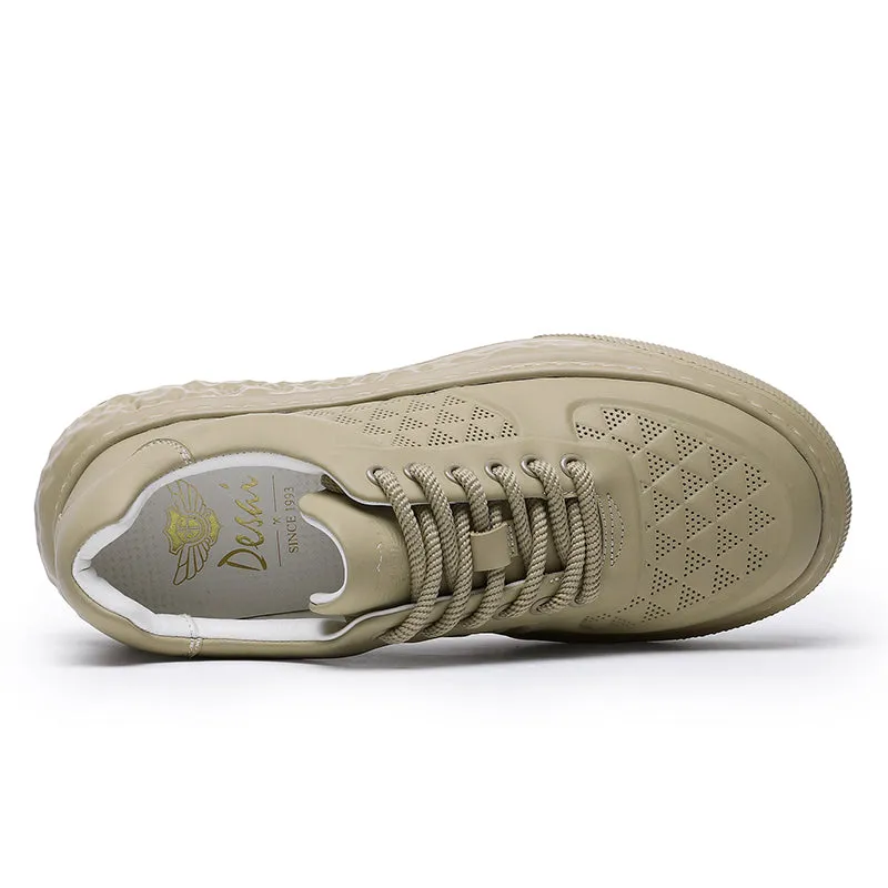 TNV Casual Leather Shoes Genuine Leather Thick Bottom Sneakers Laces Up Breathable DS3370