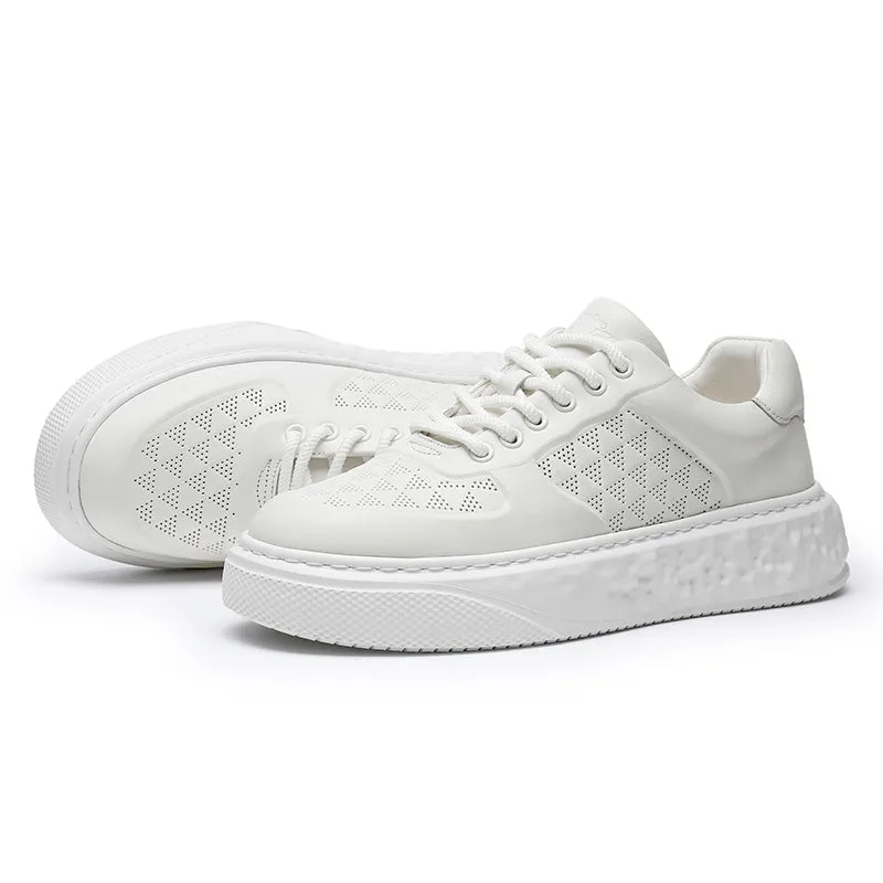 TNV Casual Leather Shoes Genuine Leather Thick Bottom Sneakers Laces Up Breathable DS3370