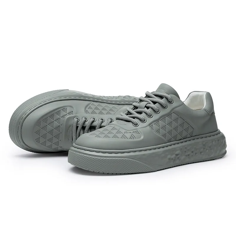 TNV Casual Leather Shoes Genuine Leather Thick Bottom Sneakers Laces Up Breathable DS3370