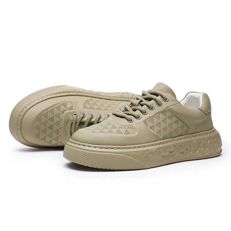 TNV Casual Leather Shoes Genuine Leather Thick Bottom Sneakers Laces Up Breathable DS3370