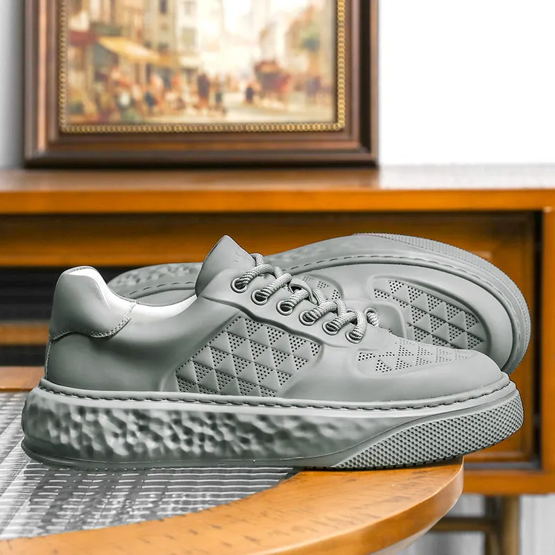 TNV Casual Leather Shoes Genuine Leather Thick Bottom Sneakers Laces Up Breathable DS3370
