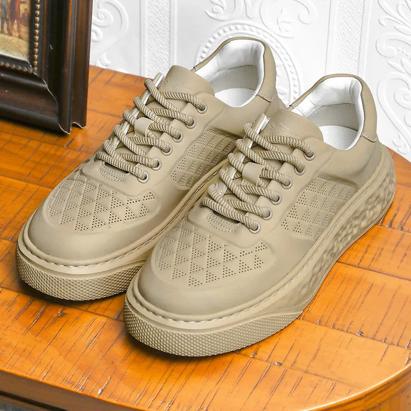TNV Casual Leather Shoes Genuine Leather Thick Bottom Sneakers Laces Up Breathable DS3370