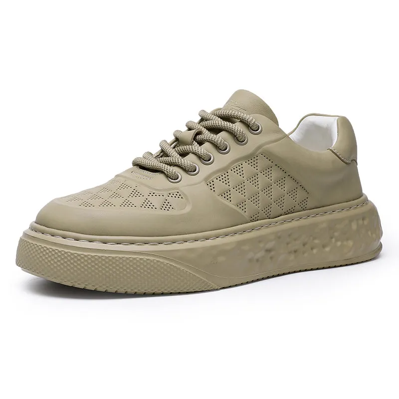TNV Casual Leather Shoes Genuine Leather Thick Bottom Sneakers Laces Up Breathable DS3370