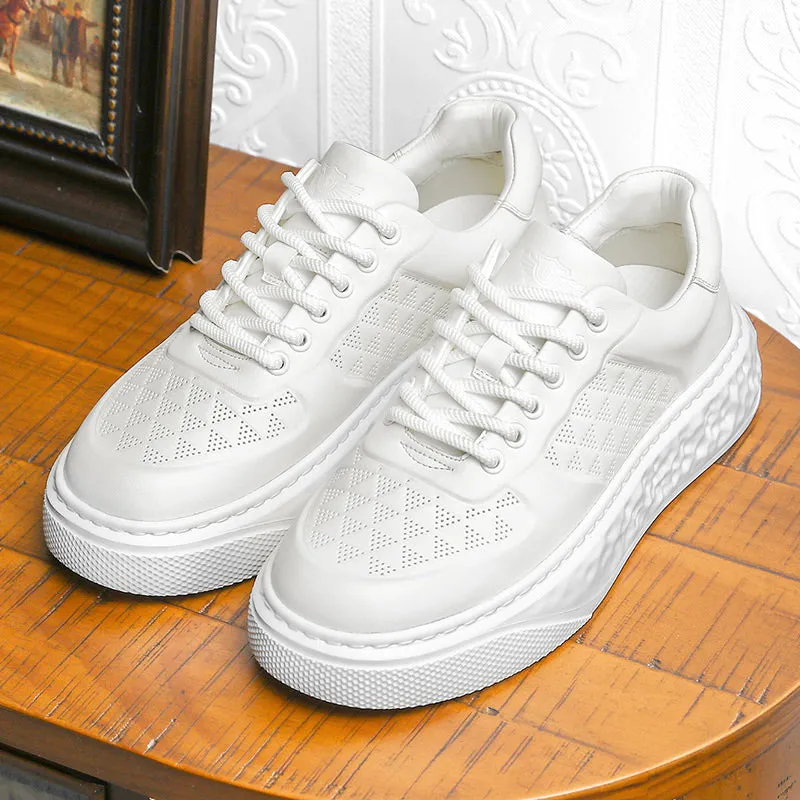 TNV Casual Leather Shoes Genuine Leather Thick Bottom Sneakers Laces Up Breathable DS3370