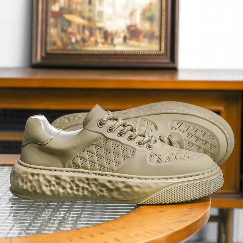 TNV Casual Leather Shoes Genuine Leather Thick Bottom Sneakers Laces Up Breathable DS3370