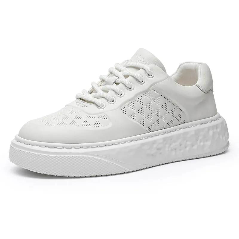 TNV Casual Leather Shoes Genuine Leather Thick Bottom Sneakers Laces Up Breathable DS3370