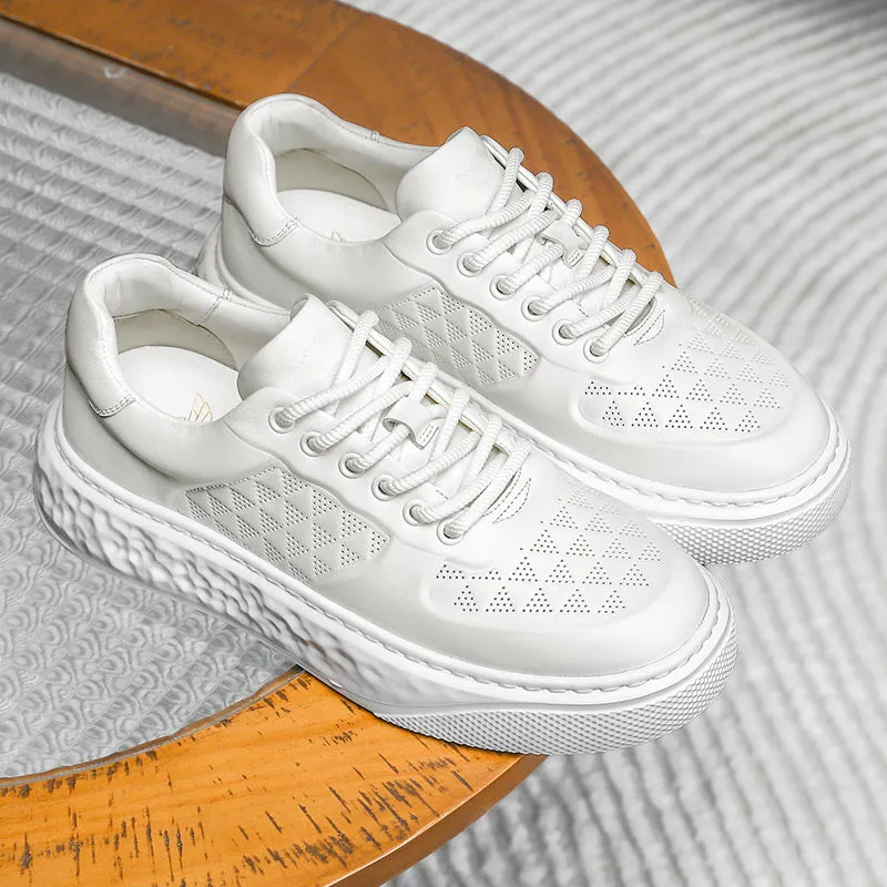 TNV Casual Leather Shoes Genuine Leather Thick Bottom Sneakers Laces Up Breathable DS3370