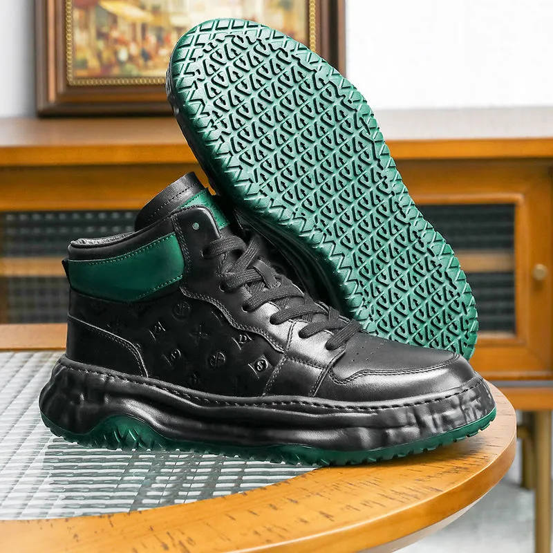 TNV Shoes For Men Casual Leather Shoes Genuine Leather Thick Bottom Sneakers Laces Up For School High and Middle cut sneakers DS06035