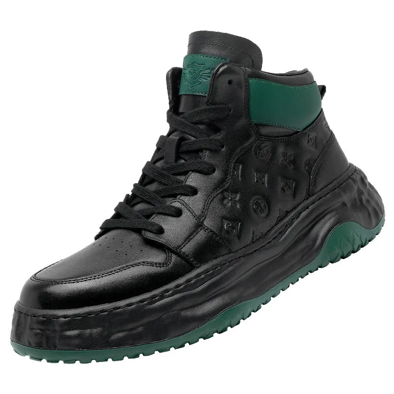 TNV Shoes For Men Casual Leather Shoes Genuine Leather Thick Bottom Sneakers Laces Up For School High and Middle cut sneakers DS06035