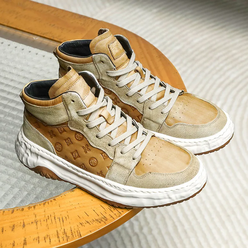 TNV Shoes For Men Casual Leather Shoes Genuine Leather Thick Bottom Sneakers Laces Up For School High and Middle cut sneakers DS06035