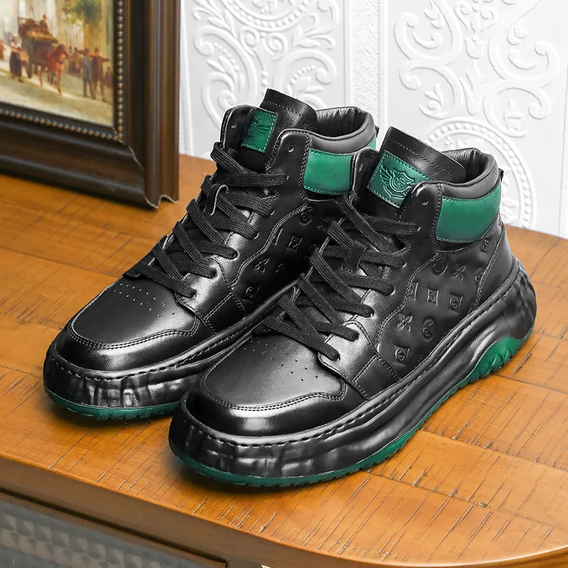 TNV Shoes For Men Casual Leather Shoes Genuine Leather Thick Bottom Sneakers Laces Up For School High and Middle cut sneakers DS06035