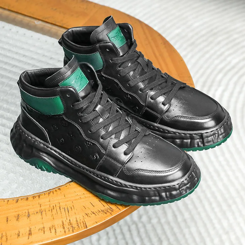 TNV Shoes For Men Casual Leather Shoes Genuine Leather Thick Bottom Sneakers Laces Up For School High and Middle cut sneakers DS06035
