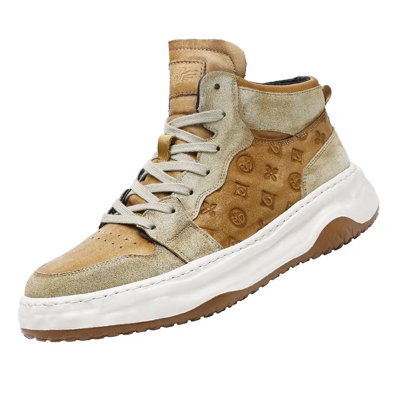TNV Shoes For Men Casual Leather Shoes Genuine Leather Thick Bottom Sneakers Laces Up For School High and Middle cut sneakers DS06035