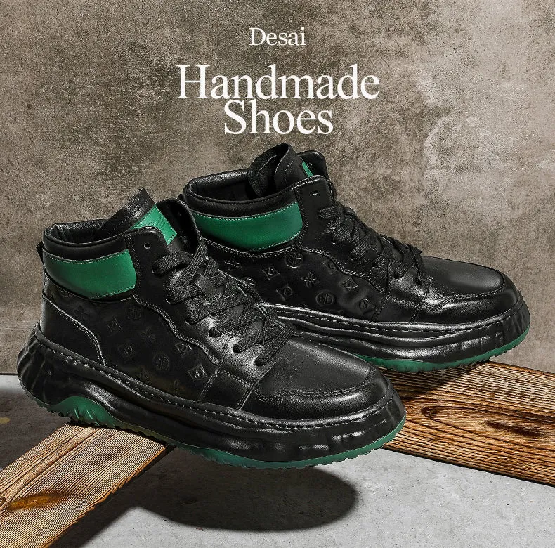 TNV Shoes For Men Casual Leather Shoes Genuine Leather Thick Bottom Sneakers Laces Up For School High and Middle cut sneakers DS06035