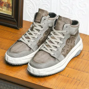TNV Shoes For Men Casual Leather Shoes Genuine Leather Thick Bottom Sneakers Laces Up For School High and Middle cut sneakers DS06035