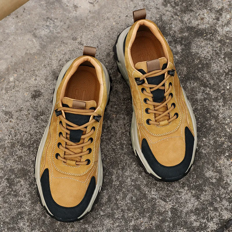 TNV Shoes for Men Sneakers Real Cowhide Leather Thick Bottom Laces up For High and Middle School Fasion and Classic DS3331