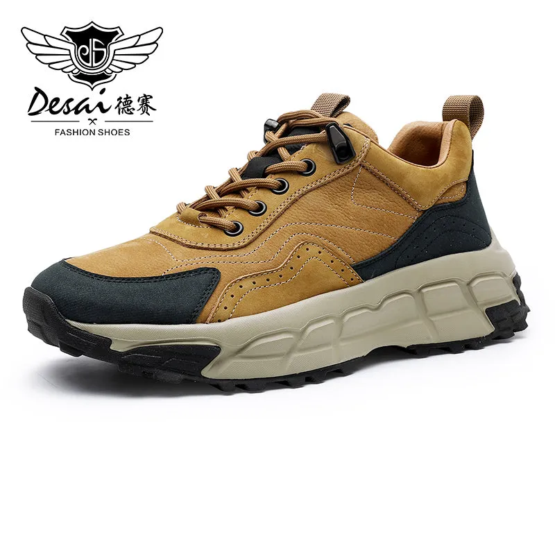 TNV Shoes for Men Sneakers Real Cowhide Leather Thick Bottom Laces up For High and Middle School Fasion and Classic DS3331