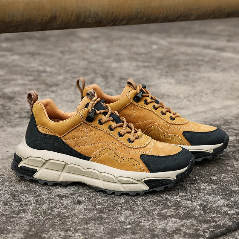 TNV Shoes for Men Sneakers Real Cowhide Leather Thick Bottom Laces up For High and Middle School Fasion and Classic DS3331
