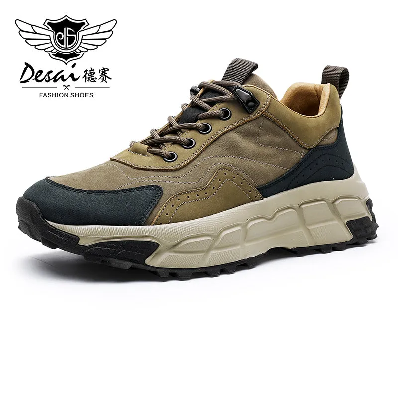 TNV Shoes for Men Sneakers Real Cowhide Leather Thick Bottom Laces up For High and Middle School Fasion and Classic DS3331