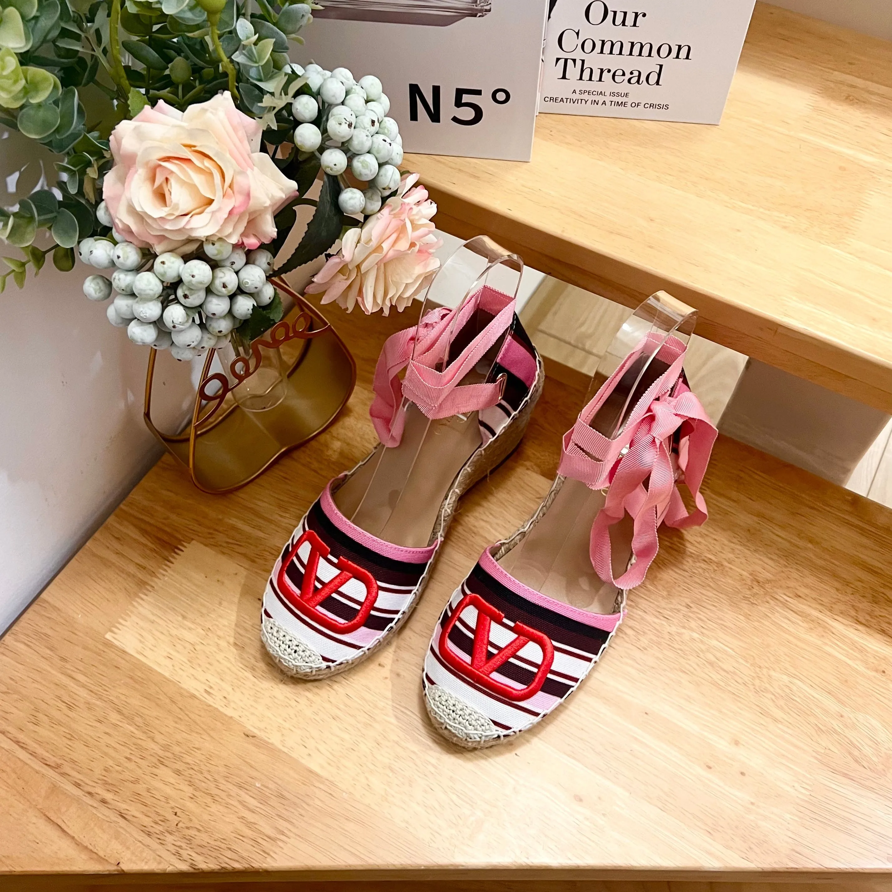 Valentino Espadrille Wedges Multicolor Canvas 240575