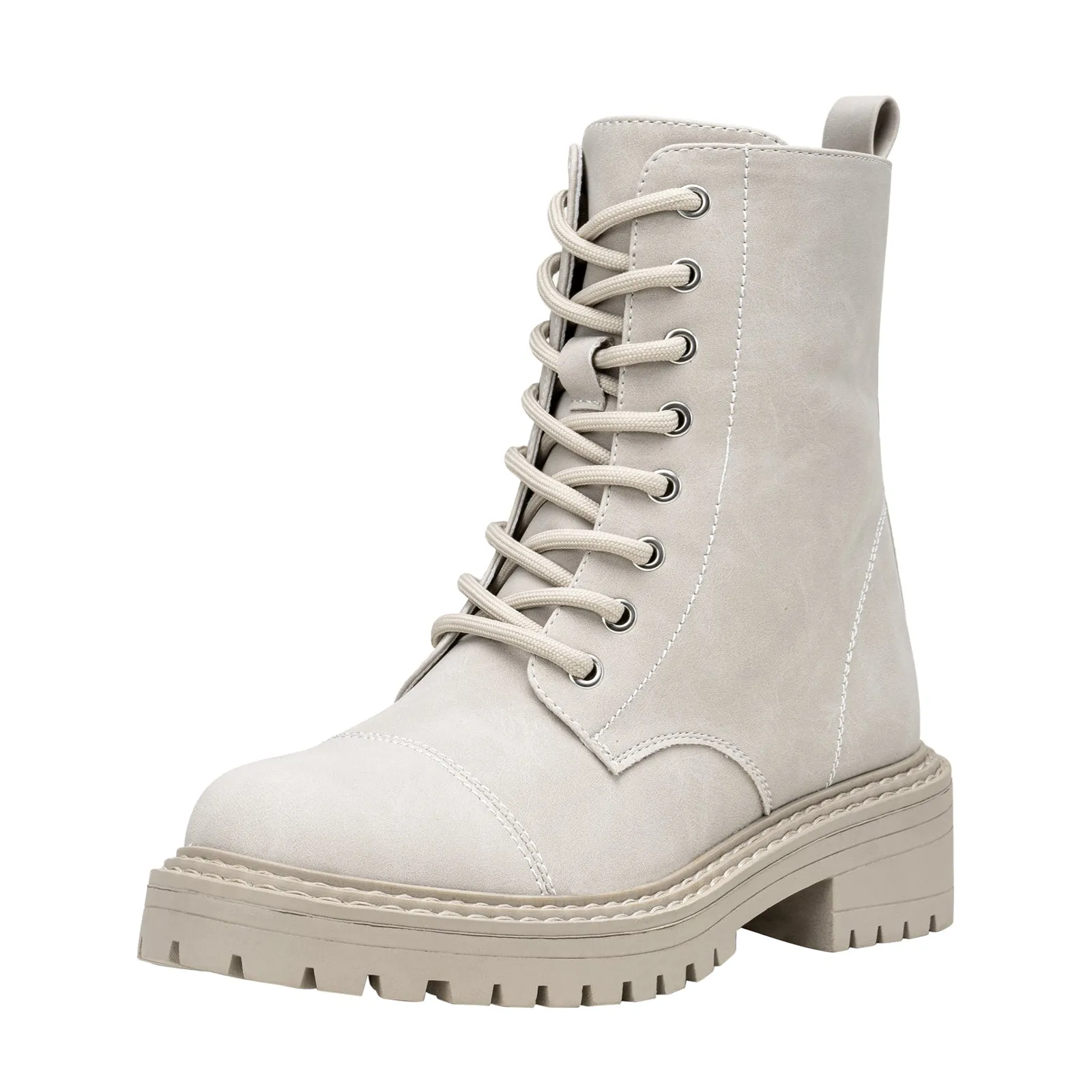 VEPOSE Women's 9629 Fashion Combat Ankle Boots, Lace up Booties with Inner Zipper