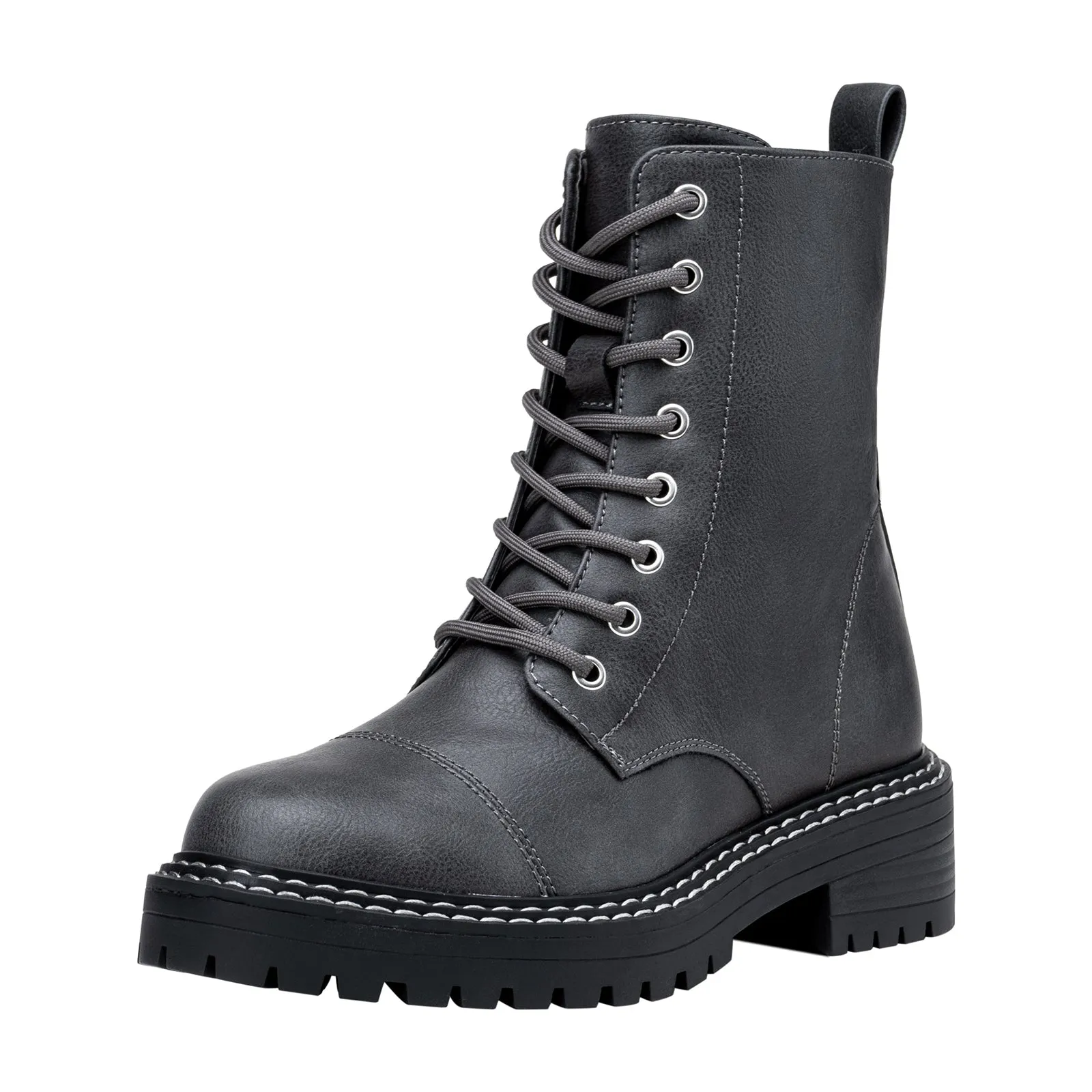 VEPOSE Women's 9629 Fashion Combat Ankle Boots, Lace up Booties with Inner Zipper
