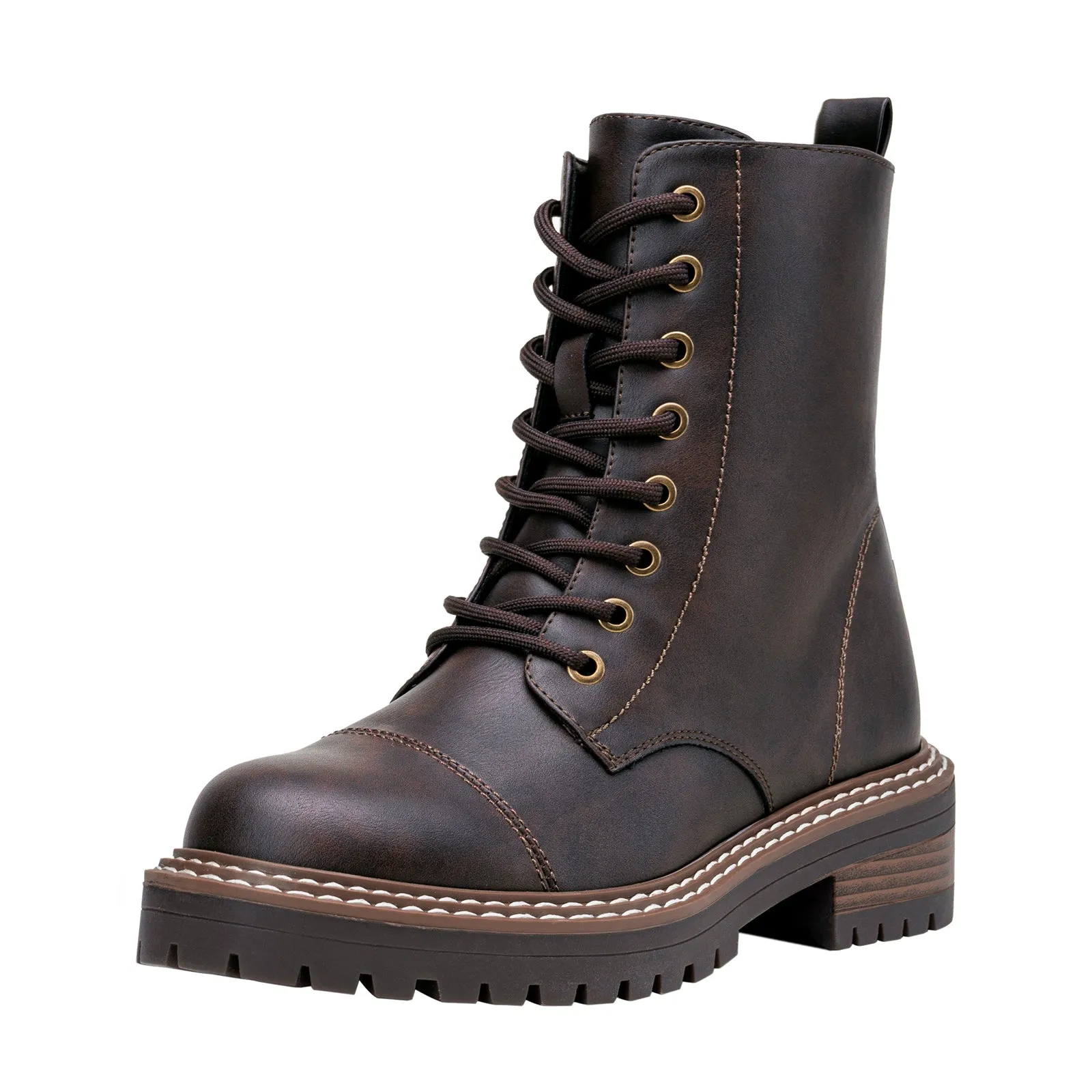 VEPOSE Women's 9629 Fashion Combat Ankle Boots, Lace up Booties with Inner Zipper