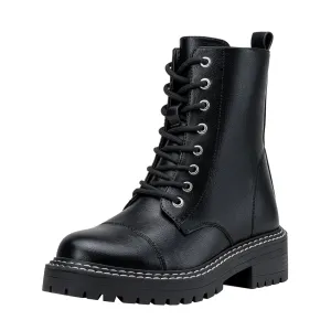 VEPOSE Women's 9629 Fashion Combat Ankle Boots, Lace up Booties with Inner Zipper