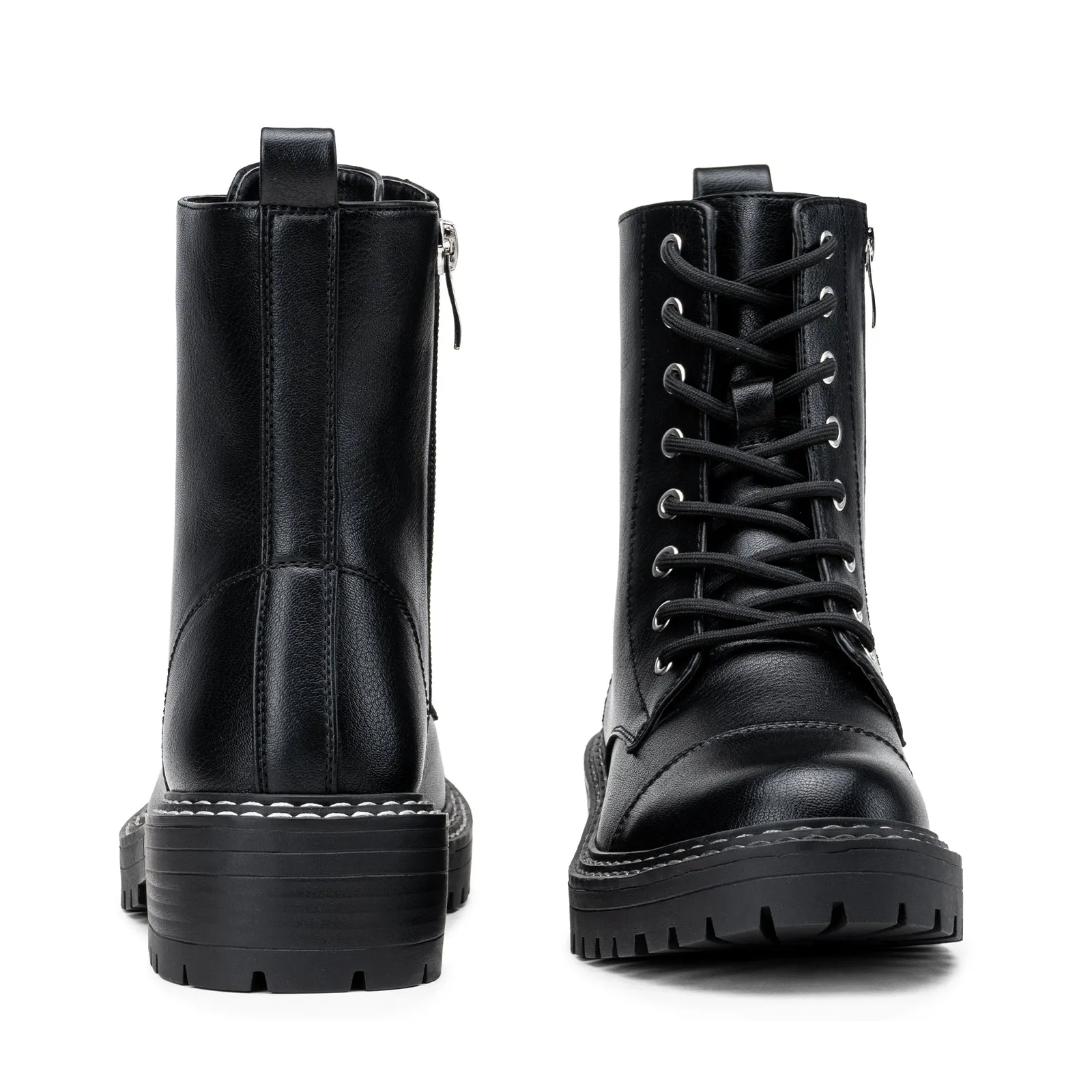 VEPOSE Women's 9629 Fashion Combat Ankle Boots, Lace up Booties with Inner Zipper