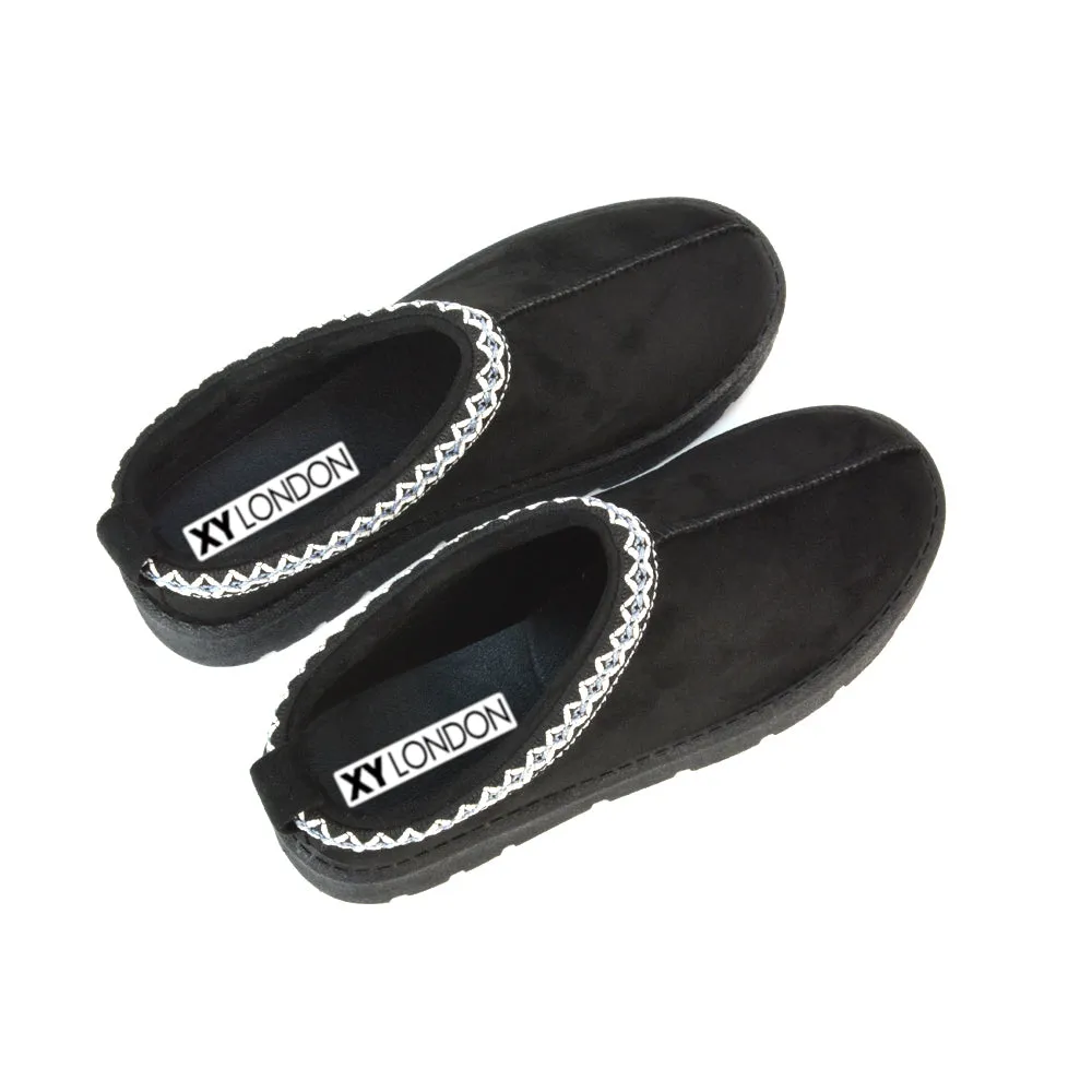 Vicky Flat Aztec Ultra Mini Boots Slip On Slippers With No Faux Fur Lining in Mushroom