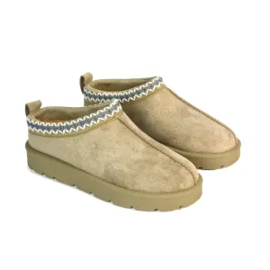 Vicky Flat Aztec Ultra Mini Boots Slip On Slippers With No Faux Fur Lining in Mushroom