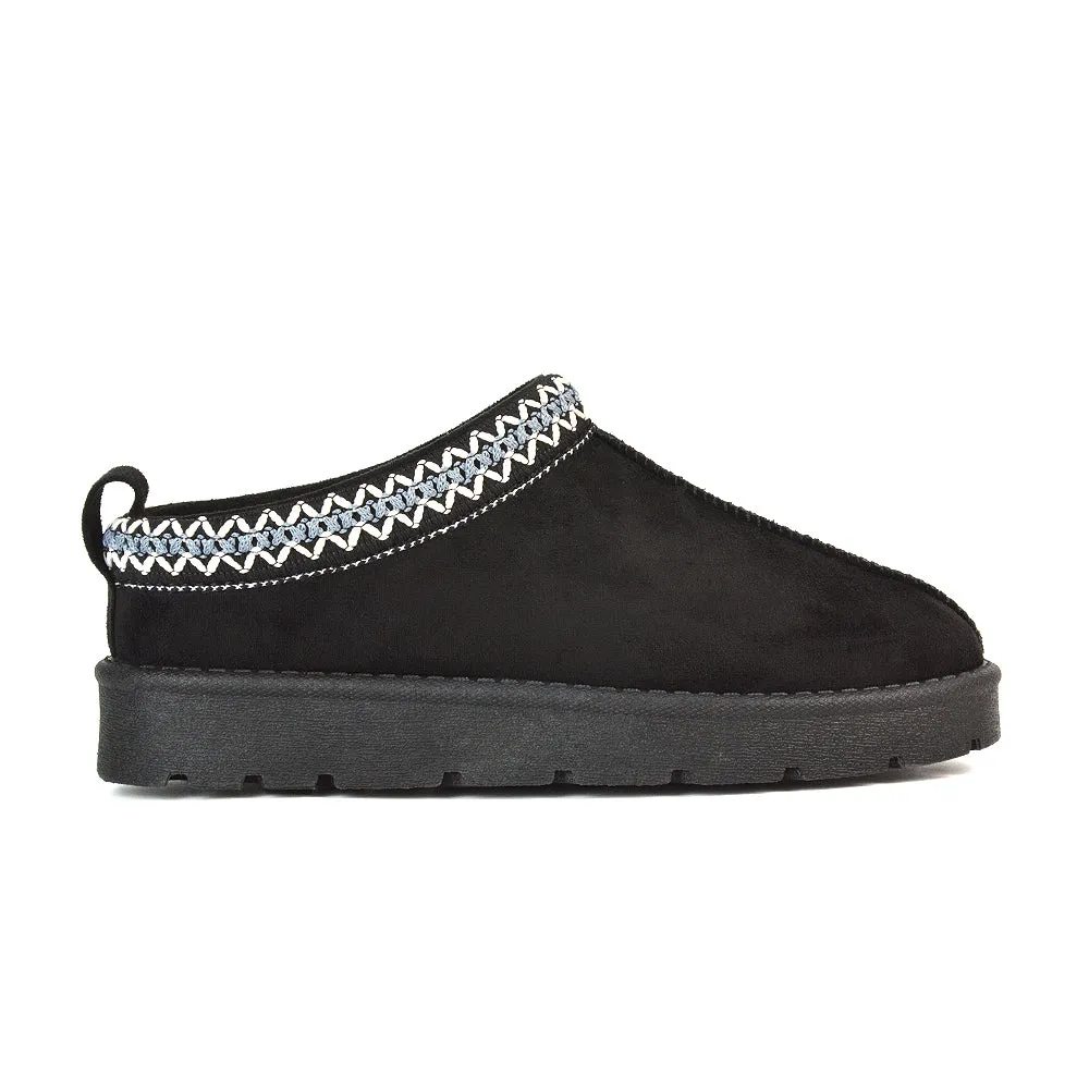Vicky Flat Aztec Ultra Mini Boots Slip On Slippers With No Faux Fur Lining in Mushroom