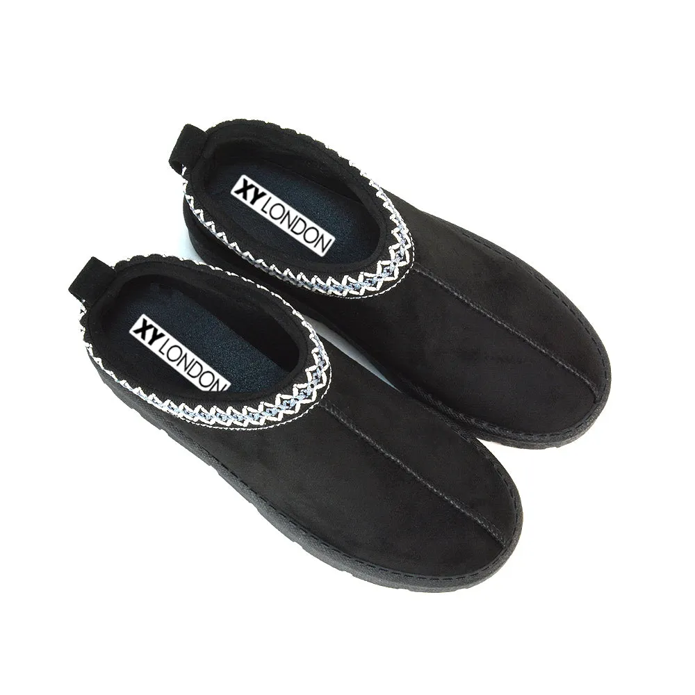 Vicky Flat Aztec Ultra Mini Boots Slip On Slippers With No Faux Fur Lining in Mushroom