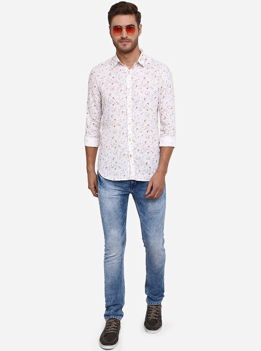 White Printed Slim Fit Casual Shirt | JadeBlue
