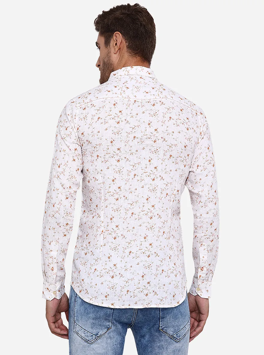 White Printed Slim Fit Casual Shirt | JadeBlue