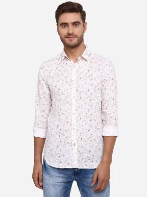 White Printed Slim Fit Casual Shirt | JadeBlue