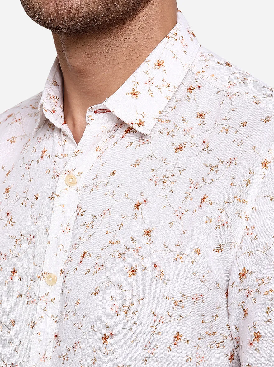 White Printed Slim Fit Casual Shirt | JadeBlue