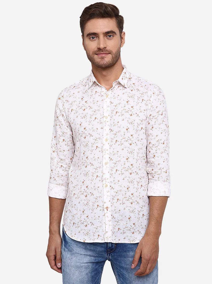 White Printed Slim Fit Casual Shirt | JadeBlue
