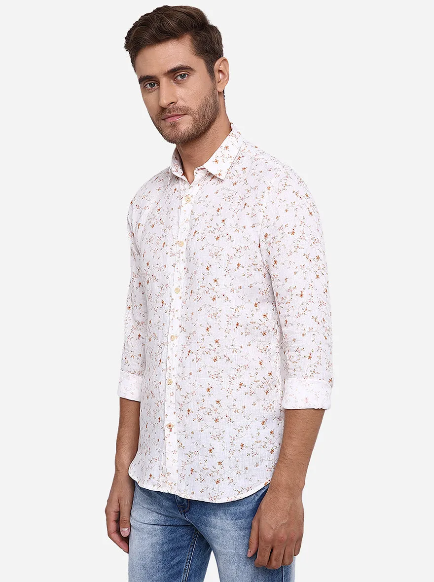 White Printed Slim Fit Casual Shirt | JadeBlue